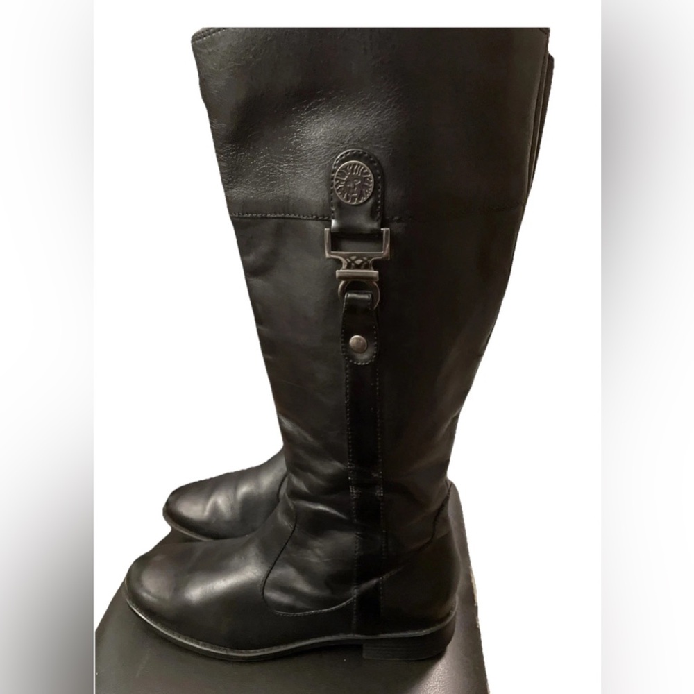 Anne Klein Flex Black Leather Knee-High Riding Boots With Side Zipper 7.5M